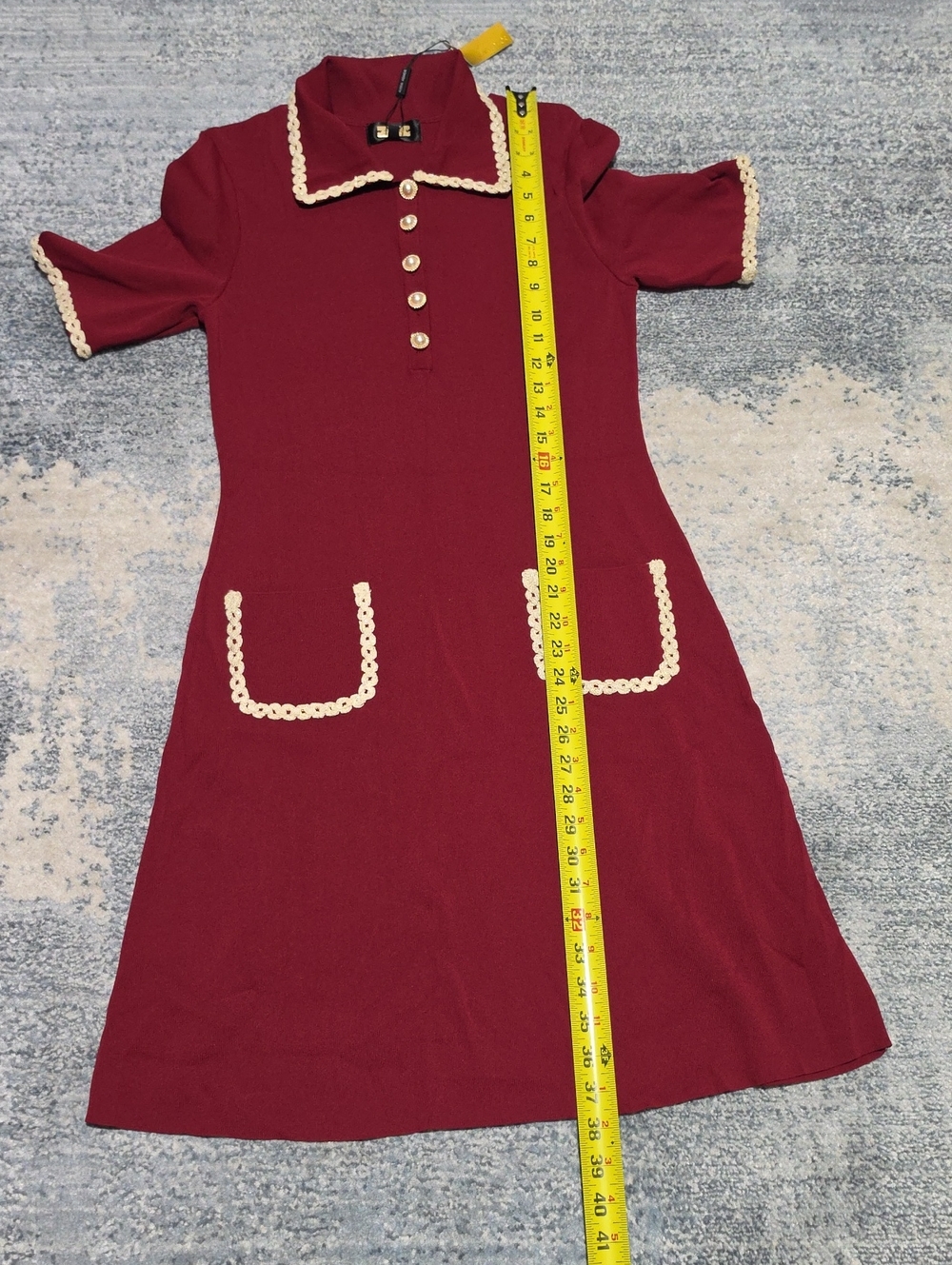 ALEXA ADMOR Women's Burgundy Knit Polo Dress with Contrast Trim Size L. - Picture 11 of 12